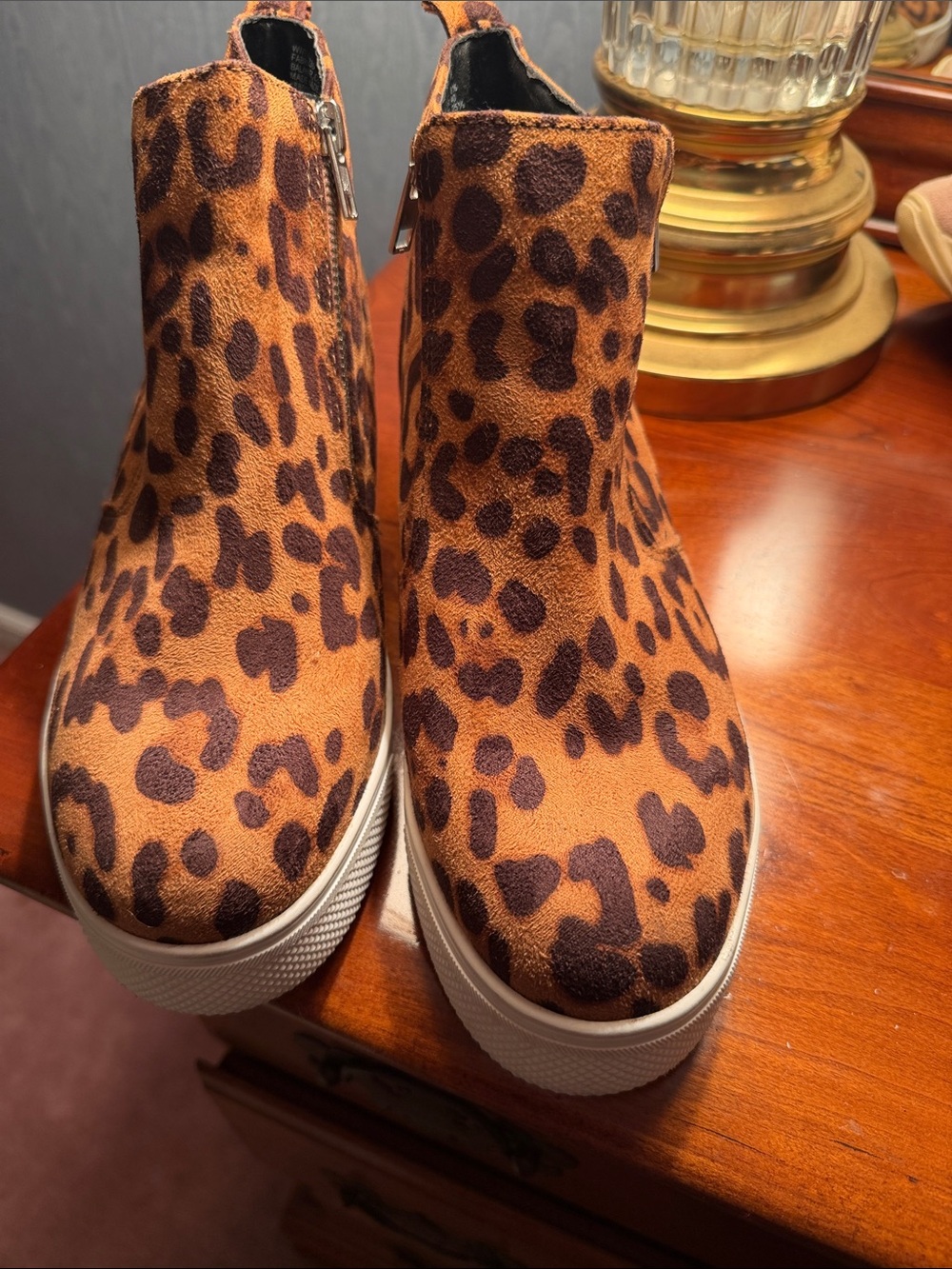 Time and Tru Leopard Print Platform Ankle Boots in Brown and Black